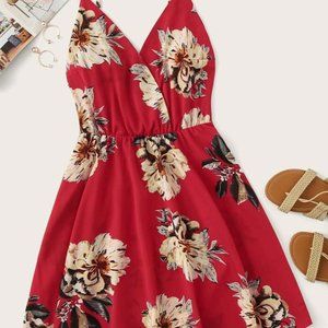 red floral shein dress